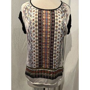danielrainn Woman's Blouse Rayon Size M Multicolor Geometric Design w Black Back